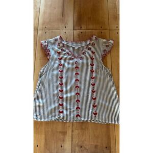 Mac and Me (Mainstream Boutique)Women XL Striped Embroidered Flutter Sleeve Top